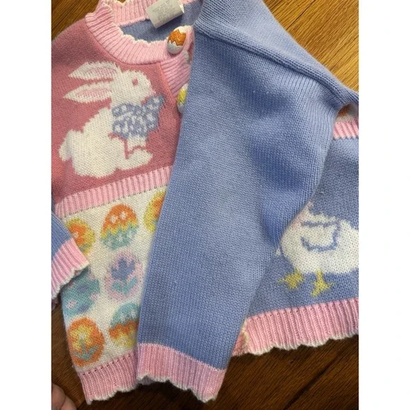 Vintage Girls Avon Style Patchwork Easter Cardigan Bunny Duck Eggs Sz 4/5 Pastel - Picture 7 of 13